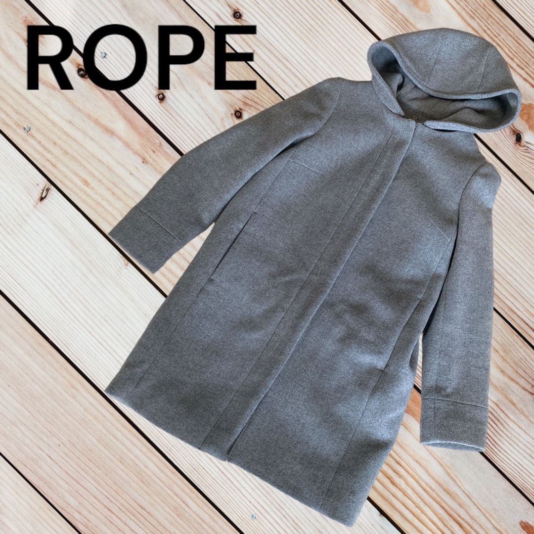 ROPE’(ロペ)のようさん専用　ROPE ウールコート　ノーカラーコート　グレー　38 M レディースのジャケット/アウター(ロングコート)の商品写真