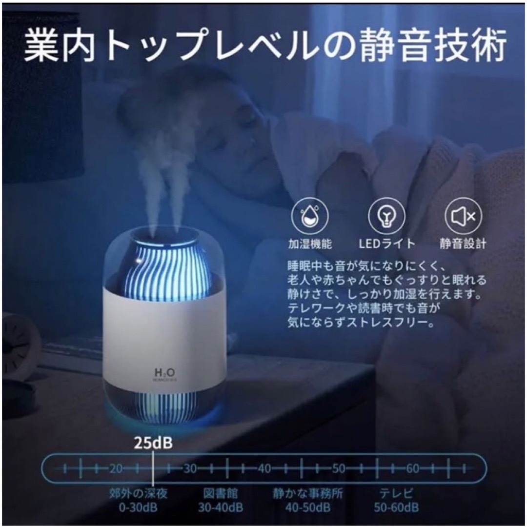 加湿器　卓上加湿器　1000ml超音波加湿器　充電式 スマホ/家電/カメラの生活家電(加湿器/除湿機)の商品写真