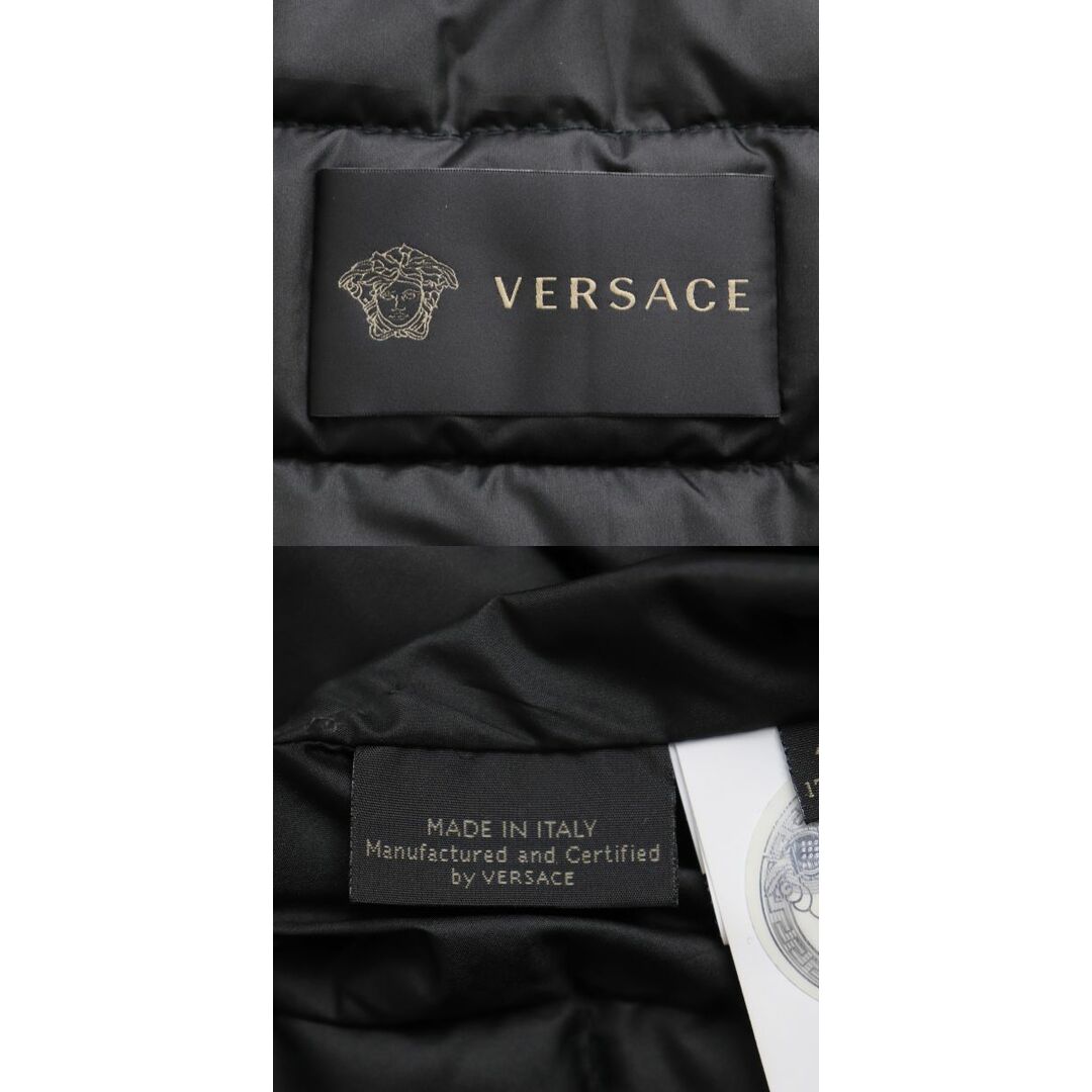 極美品■正規品 伊製 VERSACE ヴェルサーチ 19AW 中綿入り ロゴパイピング リブカラー ナイロン ベスト／アウター ブラック 46 メンズ 6