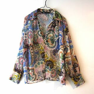 ザラ(ZARA)の美品　ザラ　ZARA　薄手　サイケデリック柄　スキッパーカラーシャツ(シャツ/ブラウス(長袖/七分))