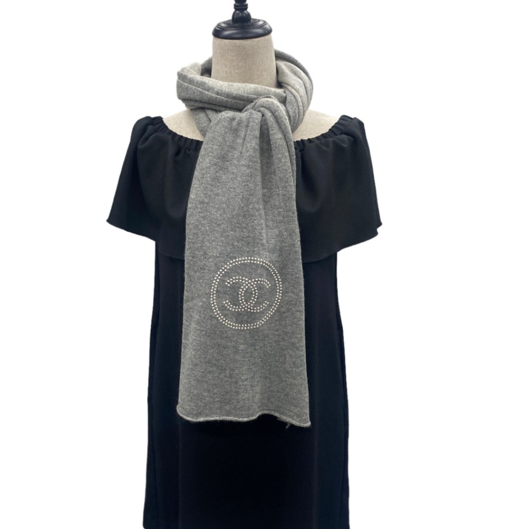 [USED/]CHANEL シャネル マフラー・ショール ココマーク パールストーン グレー カシミア カシミヤ  tdc-001756-4d