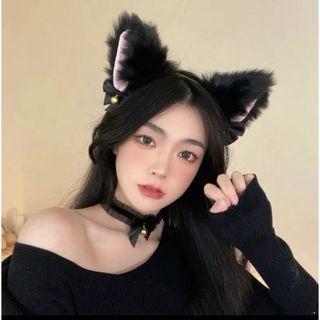 ブラック ハロウィン カワイイ 猫耳 カチューシャ コスプレ ヘアアクセ(カチューシャ)