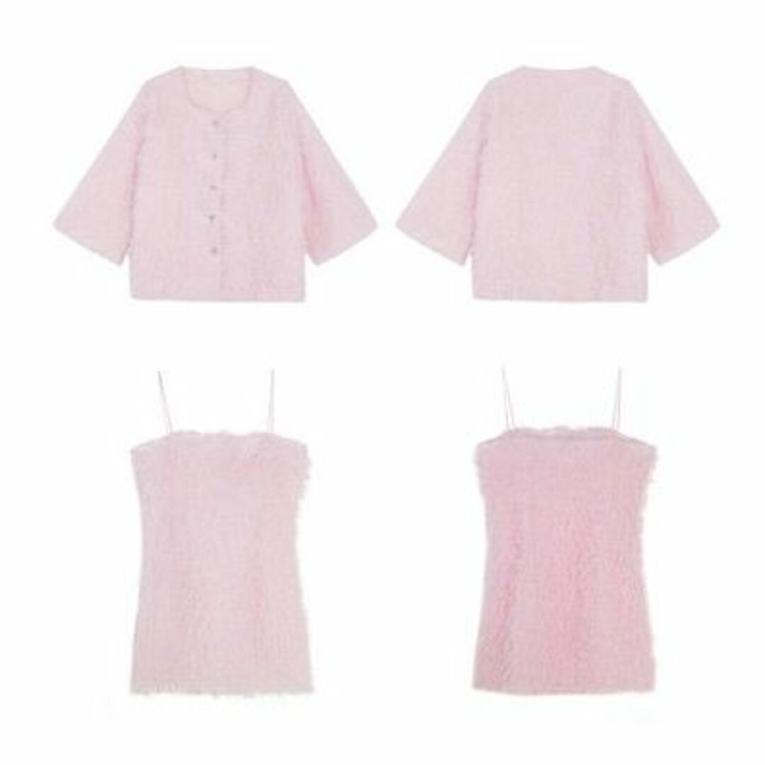 FulfilForU シャギー ライトピンク 9分丈 ノーカラージャケット