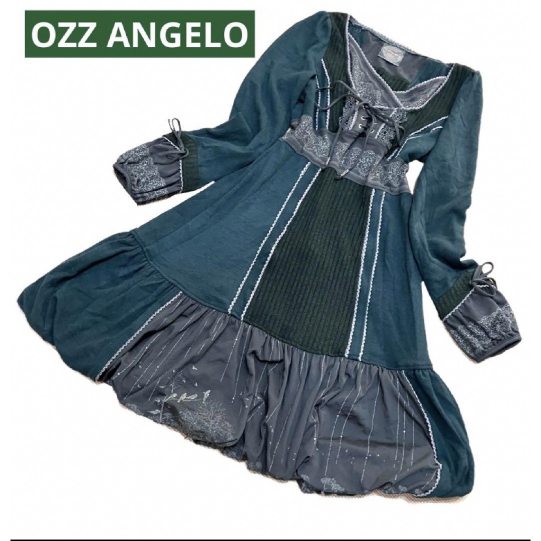 【美品】OZZ ANGELO ニット 切り替え フリル リボン ワンピース