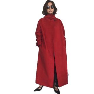 アメリヴィンテージ(Ameri VINTAGE)のAMERI VINTAGE WRAP COLLAR COAT 赤 コート アメリ(ロングコート)