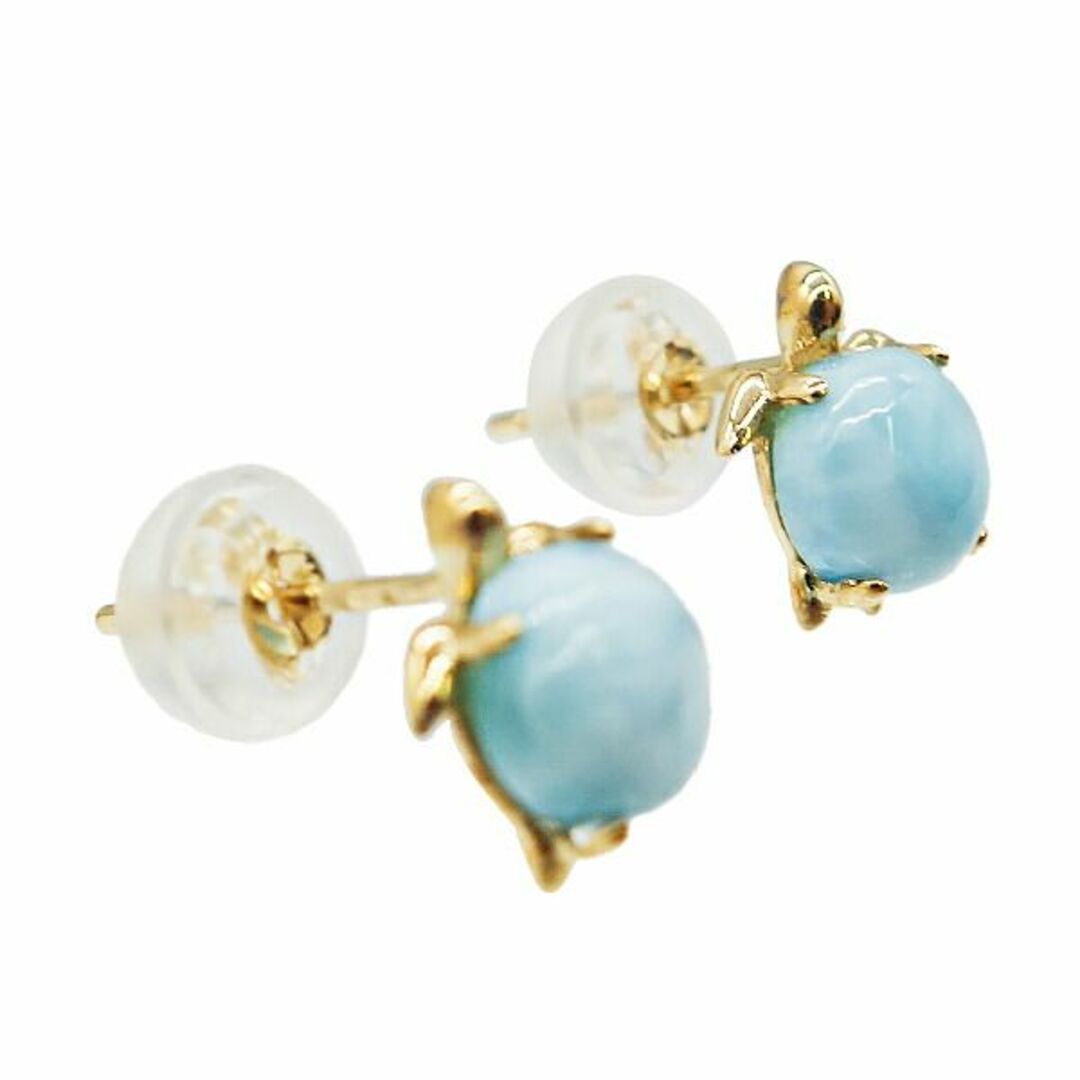 ラリマーピアス  2.8ct　K18YG　イエローゴールド larimar  一粒　水色　ぶら下がり　パワーストーン