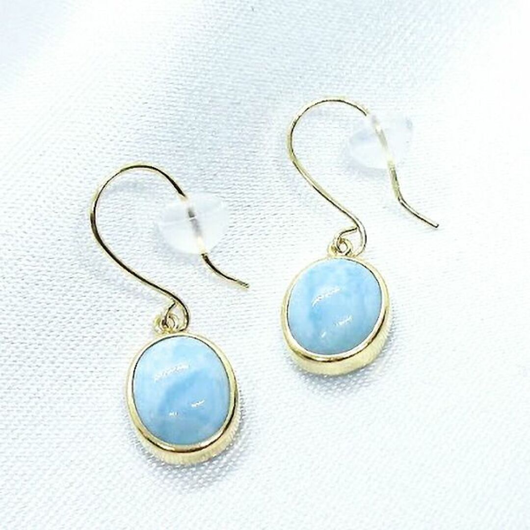 ラリマーピアス  2.8ct　K18YG　イエローゴールド larimar  一粒　水色　ぶら下がり　パワーストーン