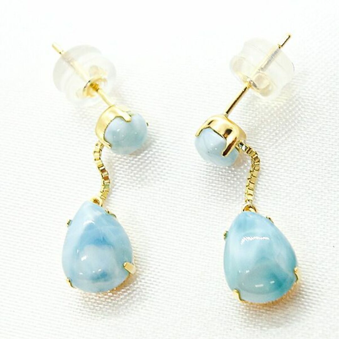 ラリマーピアス  2.8ct　K18YG　イエローゴールド larimar  一粒　水色　ぶら下がり　パワーストーン