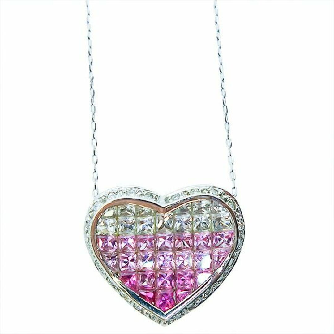 ピンクサファイア ネックレス ハート ダイヤ 2.75ct/0.15ct K14WG