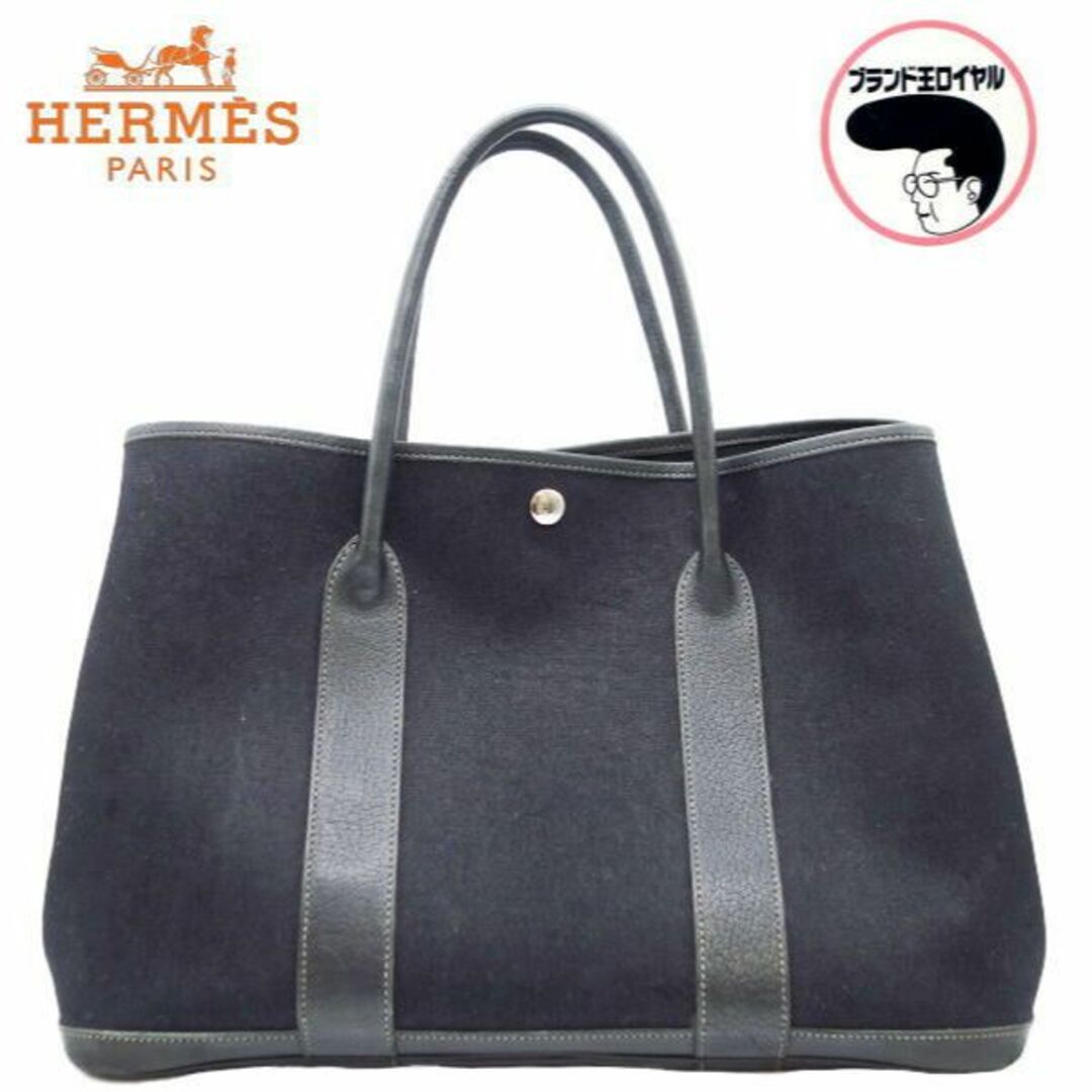 HERMES エルメス ガーデンパーティPM  ブラック トワルオフィシェ/ブッフル キャンバス レザー