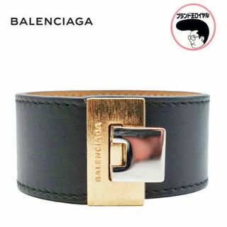 バレンシアガ(Balenciaga)の【中古】BALENCIAGA バレンシアガ バングル レザー ブラック ブレスレット ゴールド×シルバー(ブレスレット/バングル)
