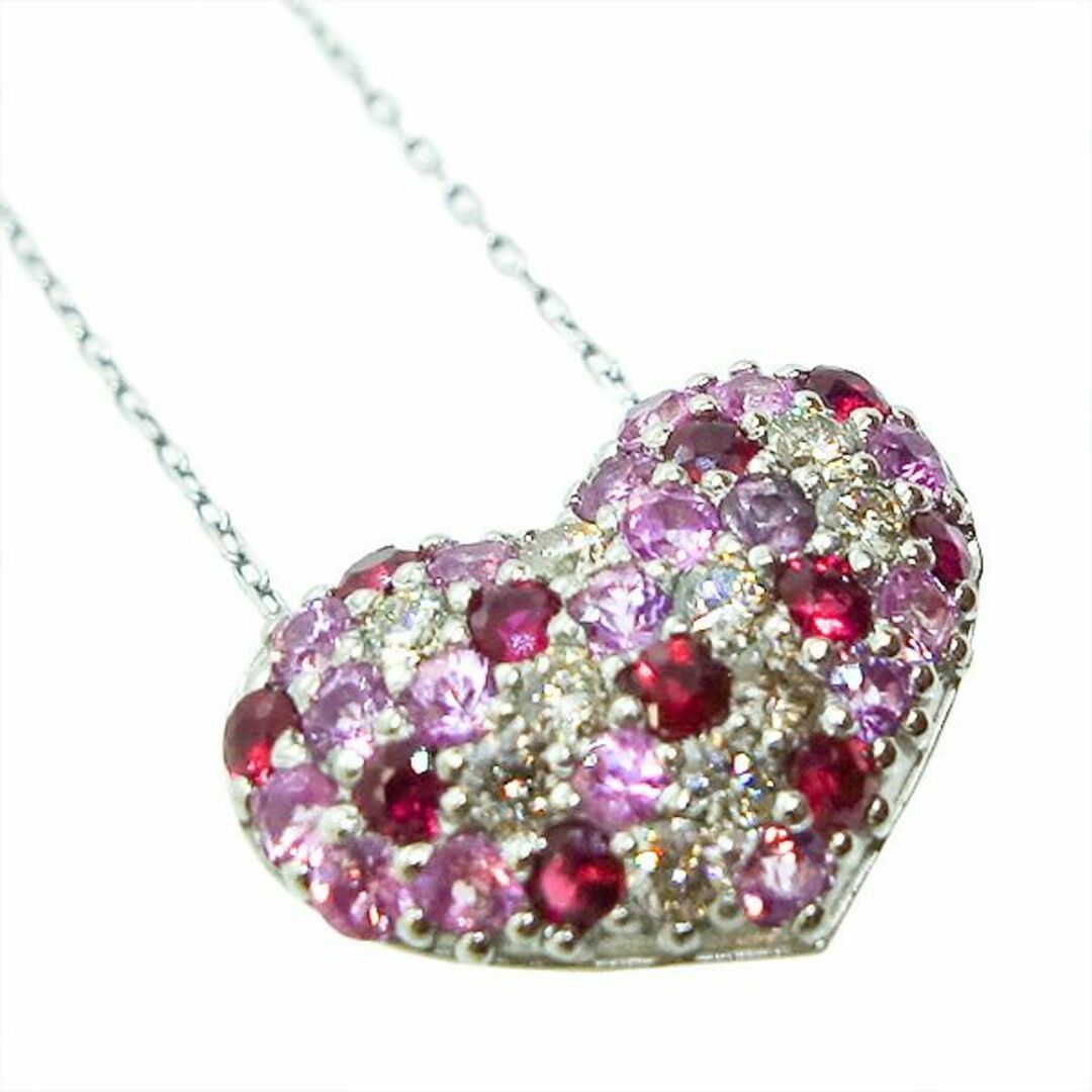 PT ルビー ピンクサファイアネックレス ハート R0.24ct S0.34ct 0.580