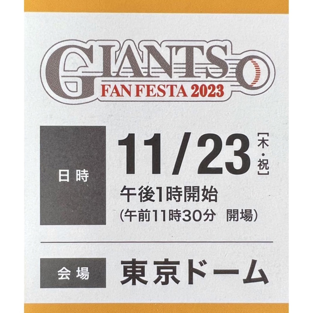 11/23 巨人 ジャイアンツ・ファンフェスタ 2023 チケット 3枚連番