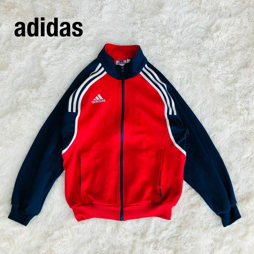 Adidasアディダス　トラックジャケット　赤×紺　ジャージM