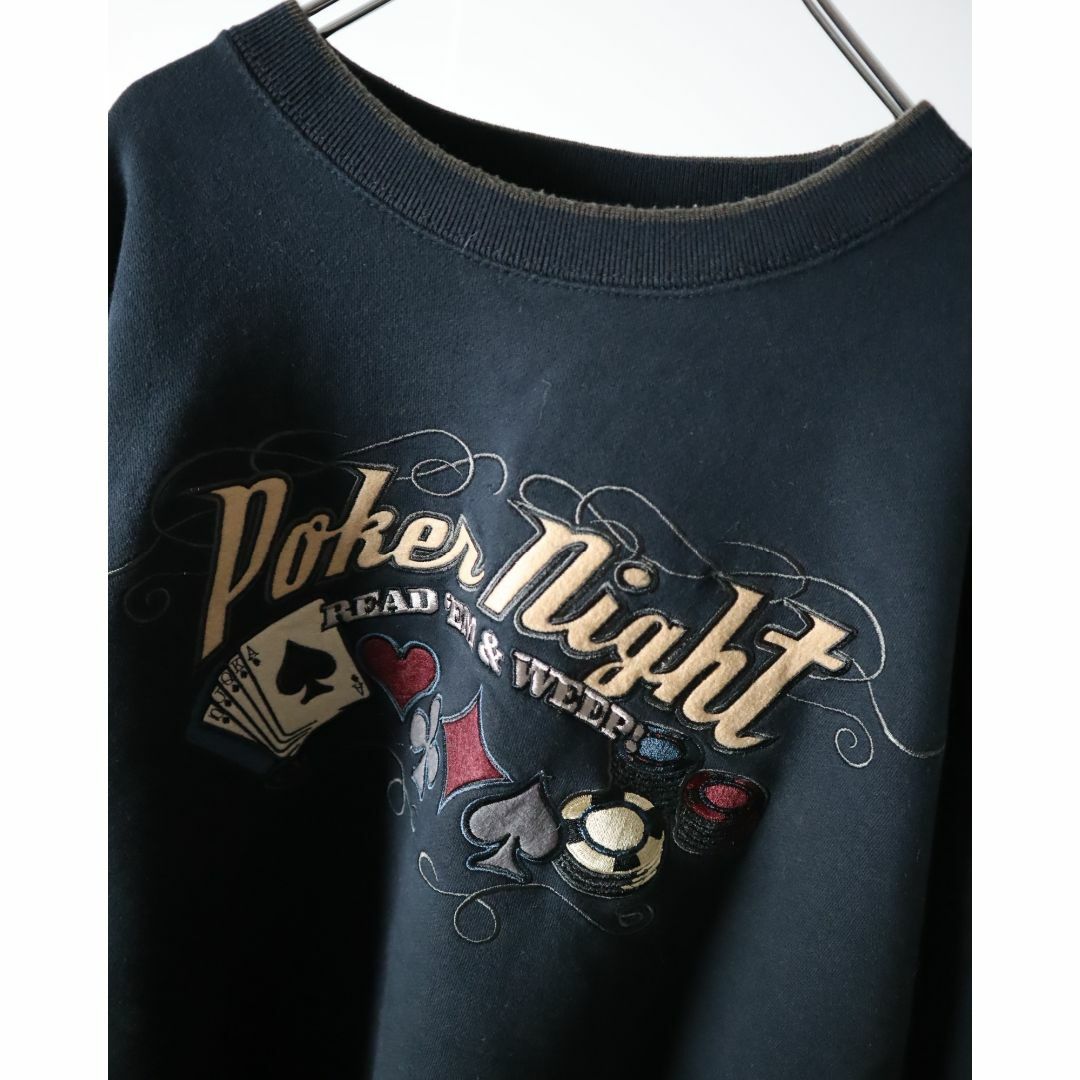 【vintage】トランプ 刺繍 レトロ デザイン ルーズ スウェット 黒 XL