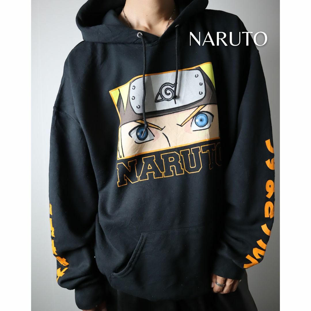 【NARUTO】ナルト BIG プリント ルーズ フーディ パーカー 黒 2XL