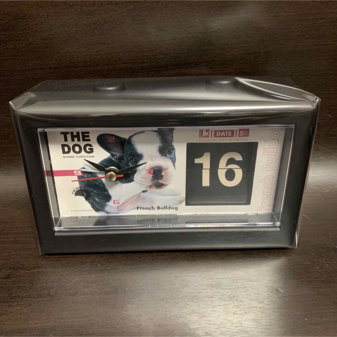 《美品》⭐︎THE DOG フレンチブル パタパタカレンダー付き置き時計⭐︎のサムネイル