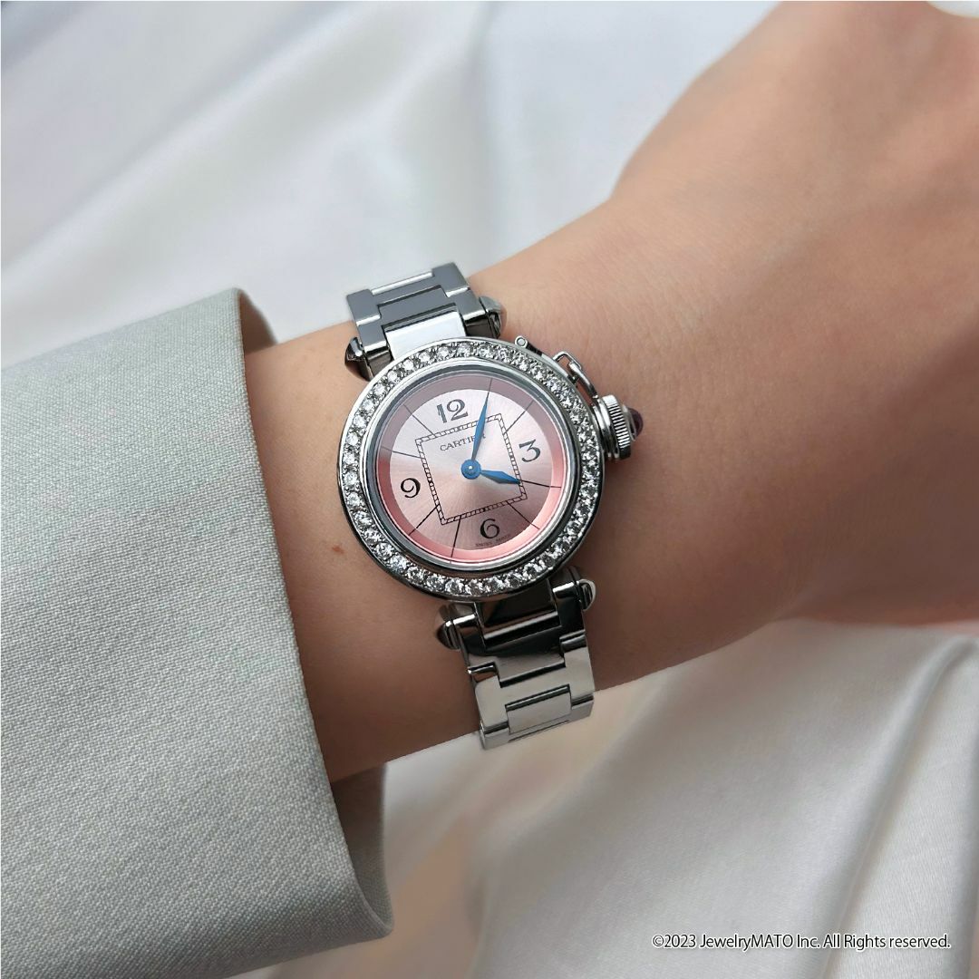 【鑑別書付き】カルティエ 腕時計 ミス パシャ ピンク ダイヤモンド
