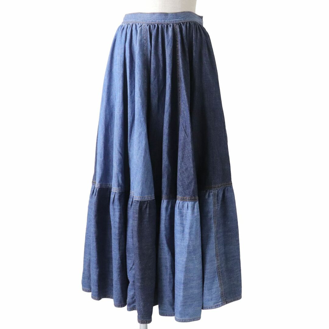 極美品◇正規品 DIOR ディオール 21SS 112J56A3941 パッチワークデザイン コットンデニム ミディスカート インディゴ レディース 40 伊製