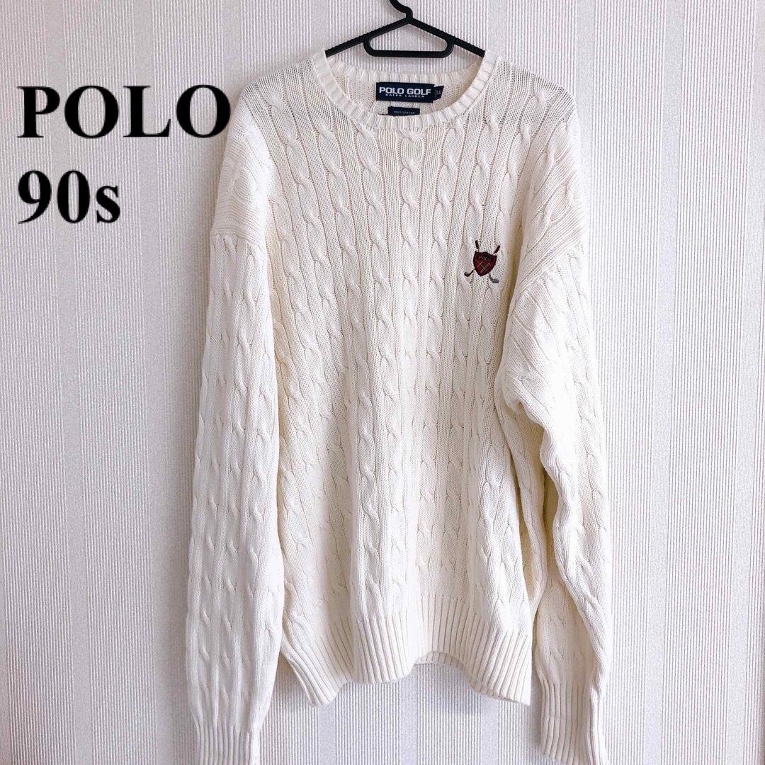 90s POLO GOLF ケーブルニット エンブレム 刺繍 ポロゴルフトップス