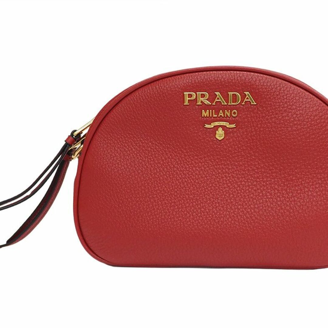 PRADA(プラダ)の プラダ レザー ショルダーバッグ 1BH130 2WAYクラッチバッグ レッド レディース ポシェット 小さい ドーム型 長財布不可 PRADA【未使用品】 レディースのバッグ(ショルダーバッグ)の商品写真