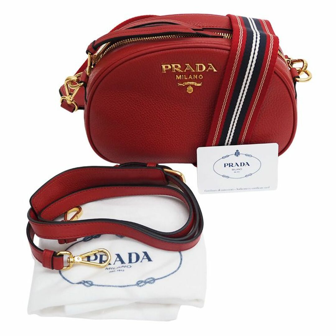 PRADA(プラダ)の プラダ レザー ショルダーバッグ 1BH130 2WAYクラッチバッグ レッド レディース ポシェット 小さい ドーム型 長財布不可 PRADA【未使用品】 レディースのバッグ(ショルダーバッグ)の商品写真