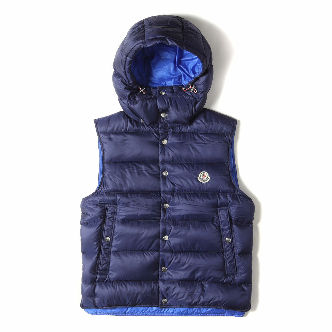 MONCLER モンクレール ダウン ベスト サイズ:2 フード付き アイコン ワッペン 刺繍 BILLECART GILET  E20914338649 ビルカール 19AW ネイビー 紺 アウター シンプル カジュアル ブランド【メンズ】【中古】 | フリマアプリ ラクマ