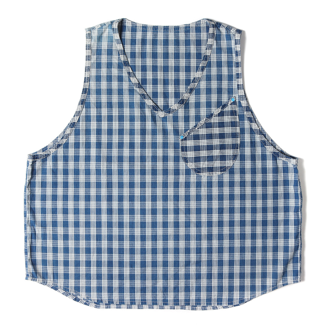 Porter Classic ポータークラシック ベスト サイズ:2 パラカ インディゴチェック Vネック ベスト PALAKA V-NECK VEST インディゴ ホワイト ルーズシルエット トップス カジュアル 【メンズ】