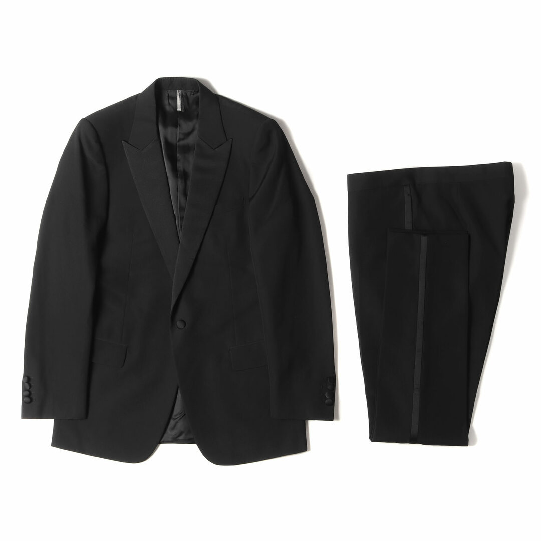 Dior HOMME ディオールオム 05SS ピークドラペル ウール スモーキング 1B テーラードジャケット サイドライン スラックス パンツ 5EH2071624 セットアップ スーツ ブラック 黒 48R イタリア製 ブランド 【メンズ】