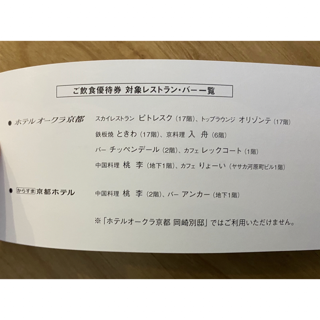 京都ホテル　株主優待券 チケットの優待券/割引券(レストラン/食事券)の商品写真