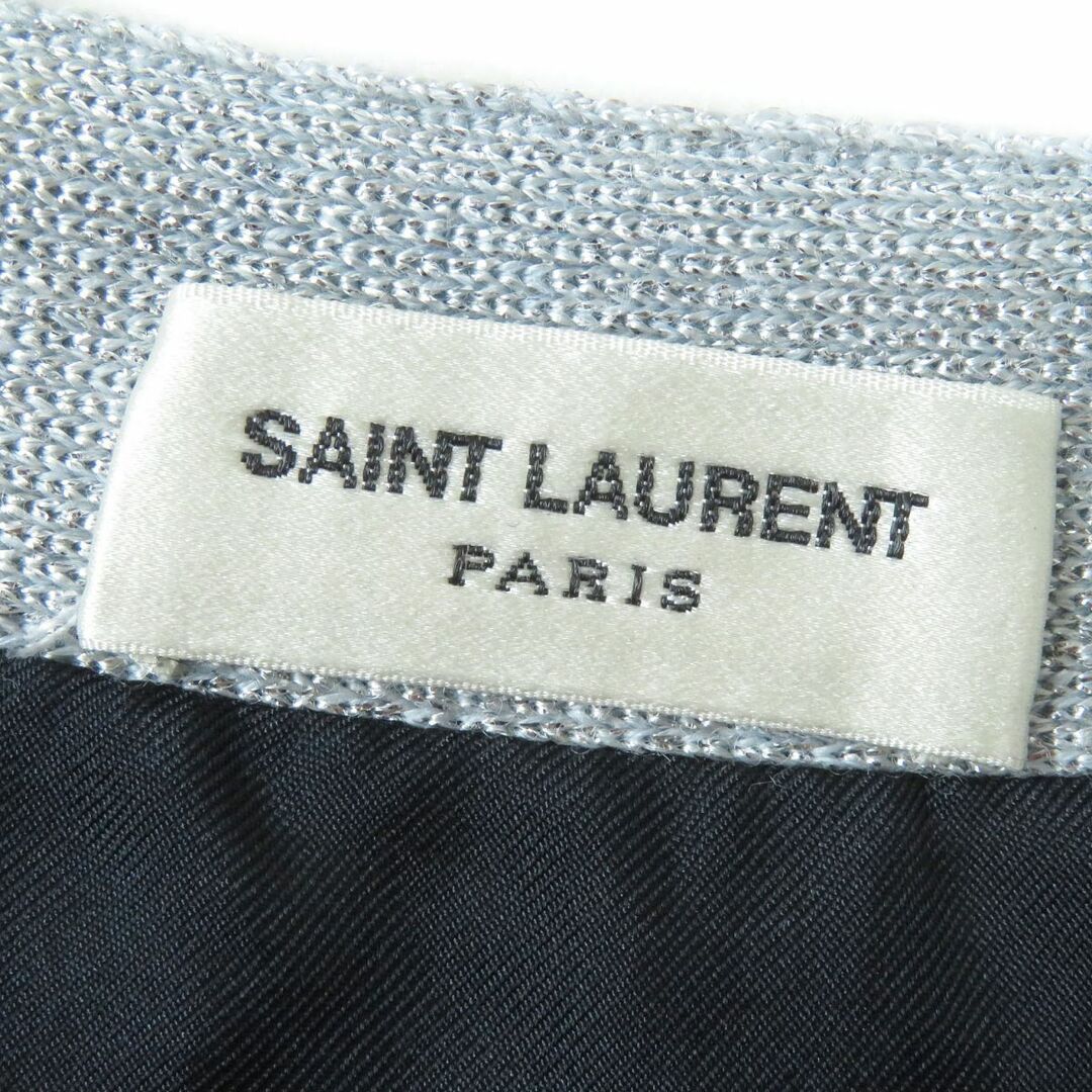 極美品◇正規品 SAINT LAURENT PARIS サンローランパリ 16SS 415265 裏地シルク100% 総柄 ニットカーディガン ブルー系 レディース XS 伊製