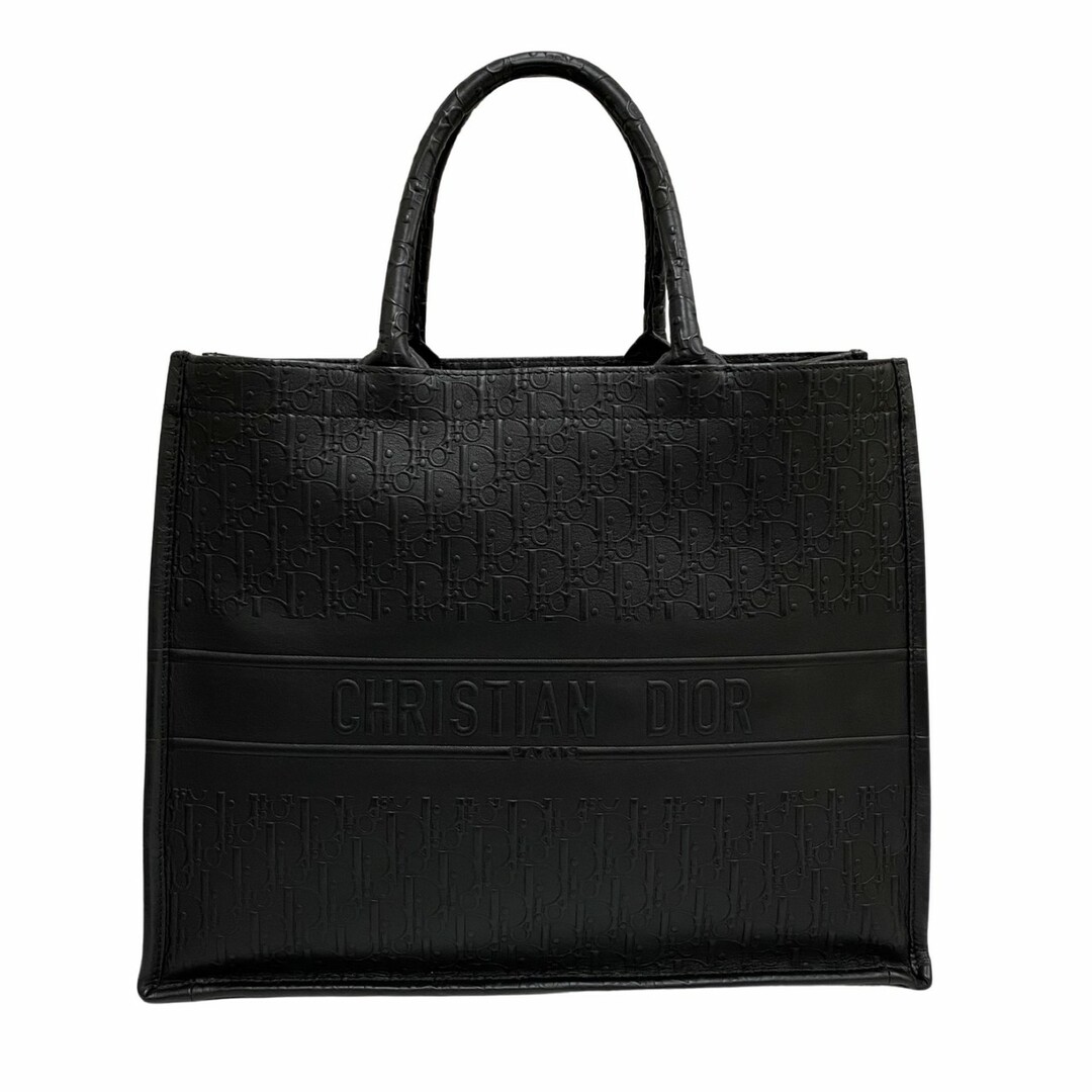 極 美品 保存袋付 Christian Dior ディオール ブックトート ロゴ レザー 本革 トートバッグ ハンドバッグ A4収納可能 ブラック 27821