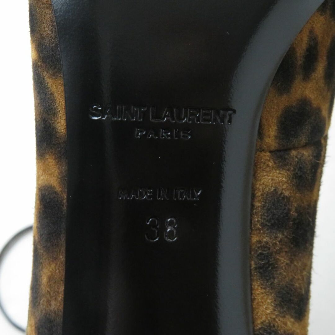 未使用品★SAINT LAURENT PARIS サンローランパリ  レオパード柄 ポインテッドトゥ レースアップ ショートブーツ 茶 38 伊製 保管袋付き 8