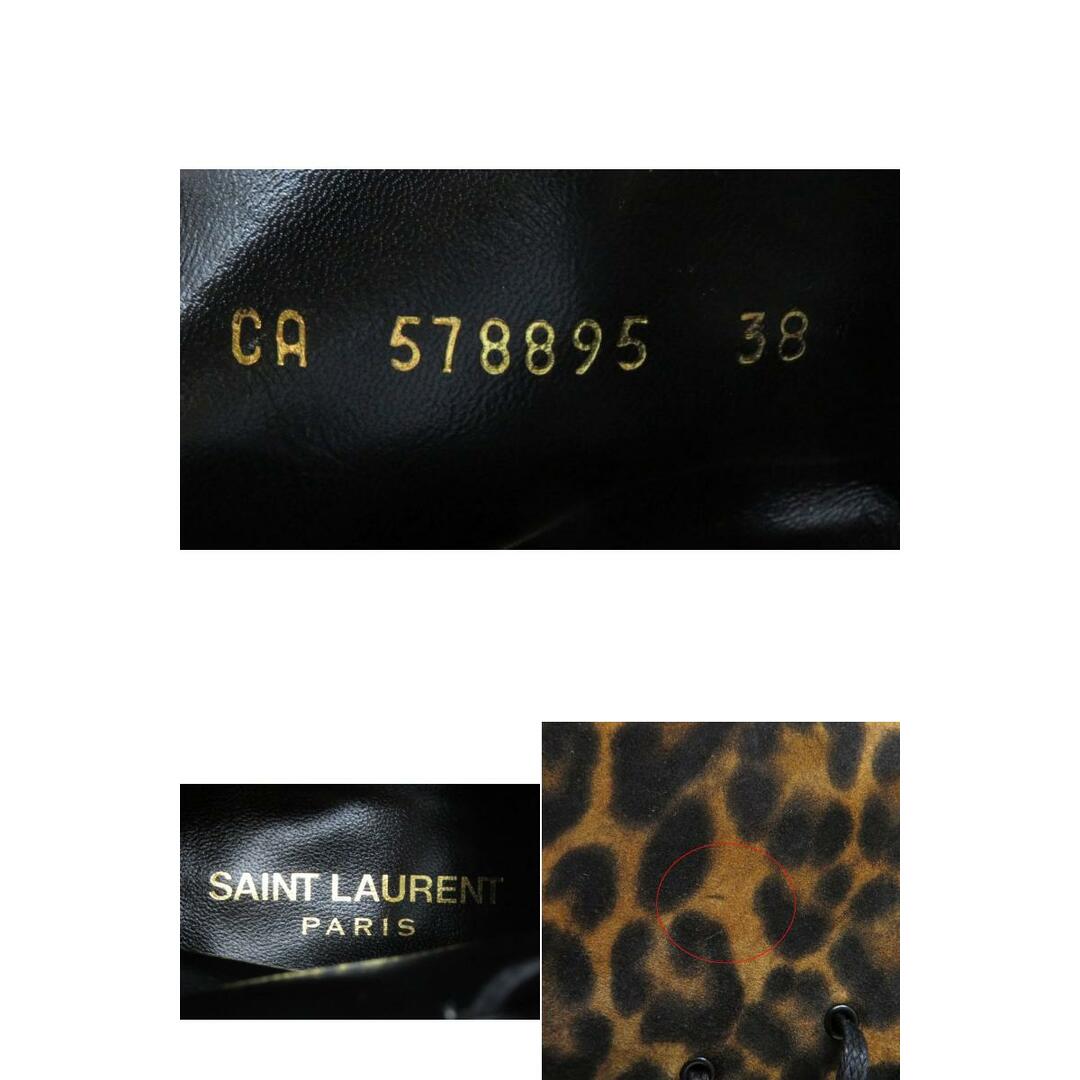 未使用品★SAINT LAURENT PARIS サンローランパリ  レオパード柄 ポインテッドトゥ レースアップ ショートブーツ 茶 38 伊製 保管袋付き 9