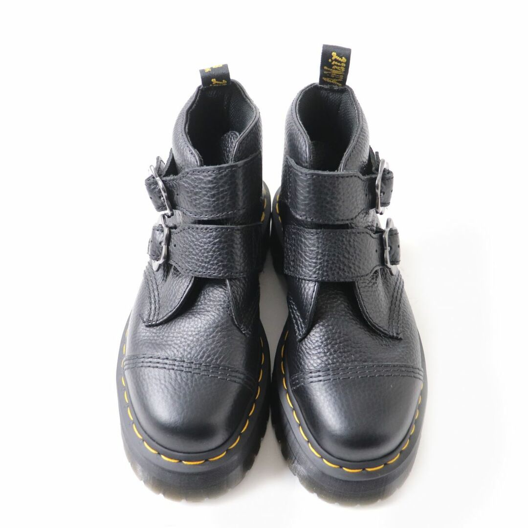 極美品★Dr.Martens ドクターマーチン DEVON FLWR フラワーモチーフ ベルトデザイン 厚底 レザーブーツ レディース ブラック 黒 UK5 2