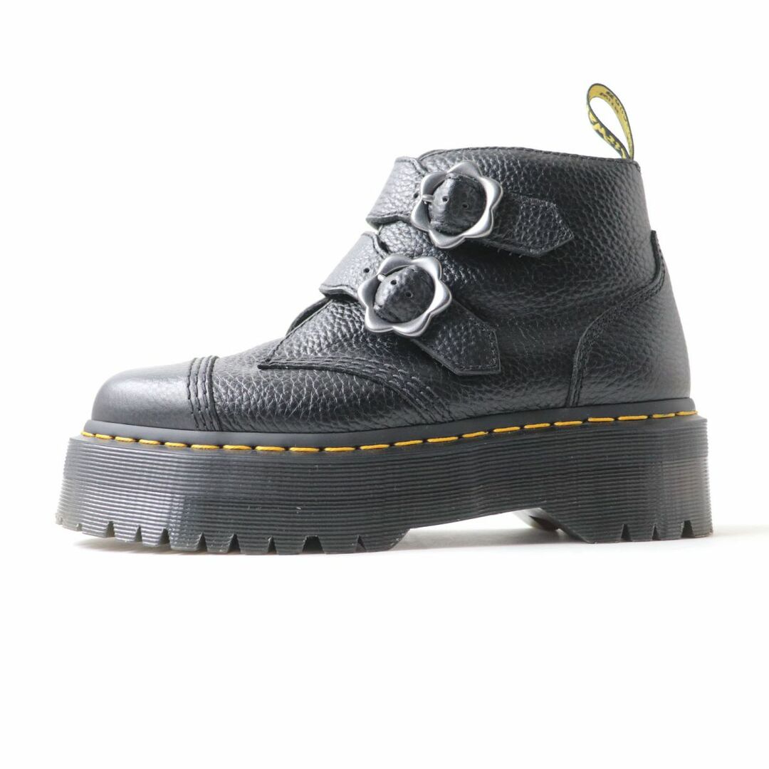 極美品★Dr.Martens ドクターマーチン DEVON FLWR フラワーモチーフ ベルトデザイン 厚底 レザーブーツ レディース ブラック 黒 UK5 3