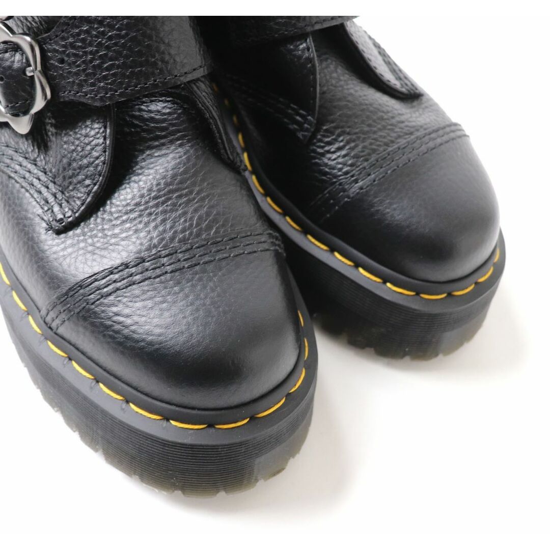 極美品★Dr.Martens ドクターマーチン DEVON FLWR フラワーモチーフ ベルトデザイン 厚底 レザーブーツ レディース ブラック 黒 UK5 6