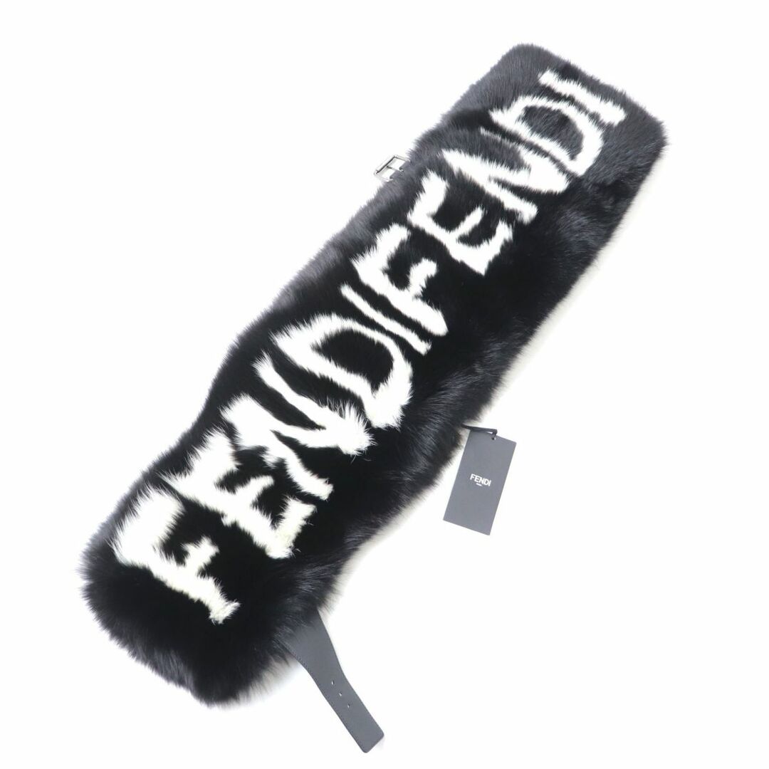 フェンディ FENDI ファー レザー ピンク レッド ロゴ ベルト ティペット マフラー