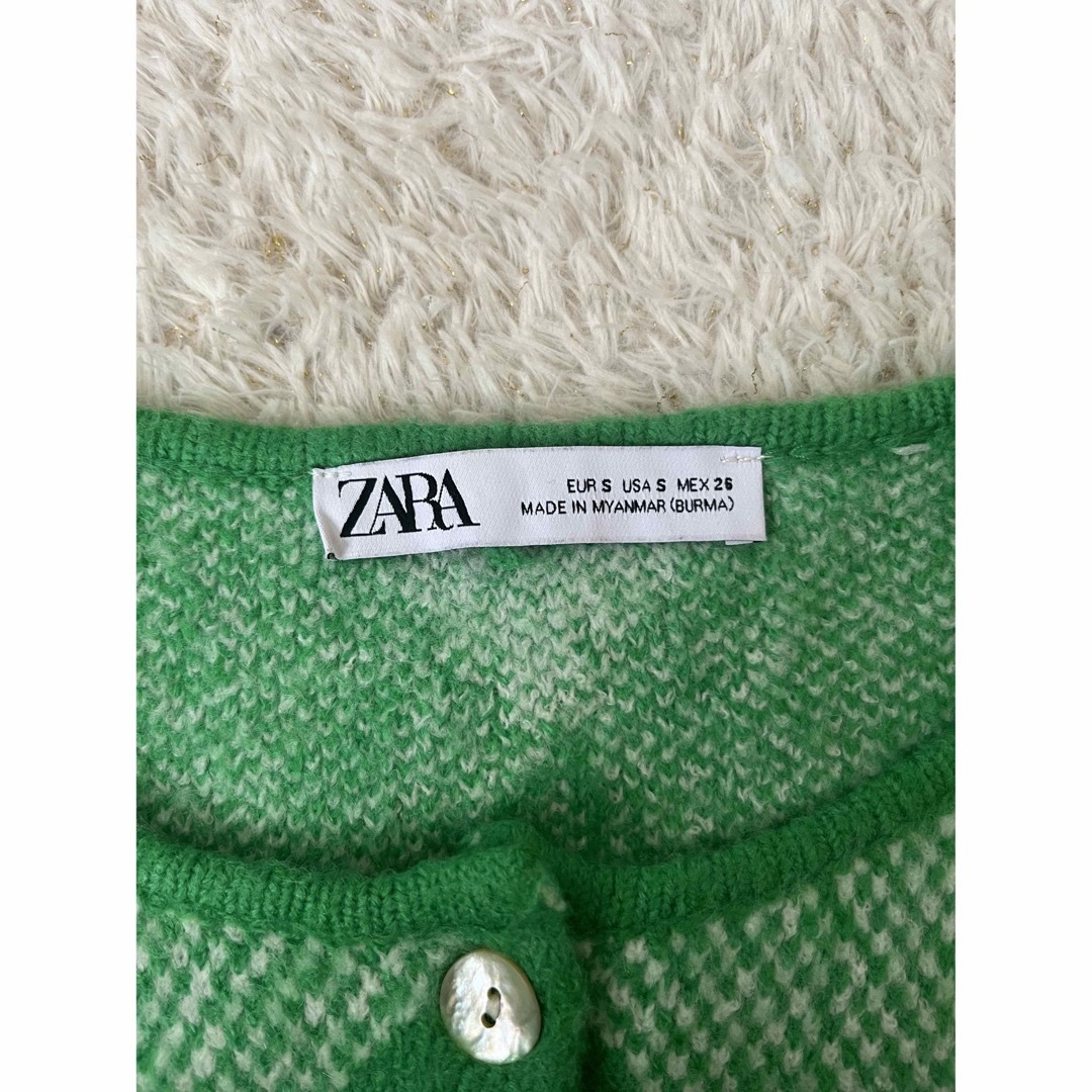 ZARA(ザラ)の美品　ZARA ザラ　カーディガン　ニット　トップス　ウール　ダイヤ柄　人気 レディースのトップス(カーディガン)の商品写真