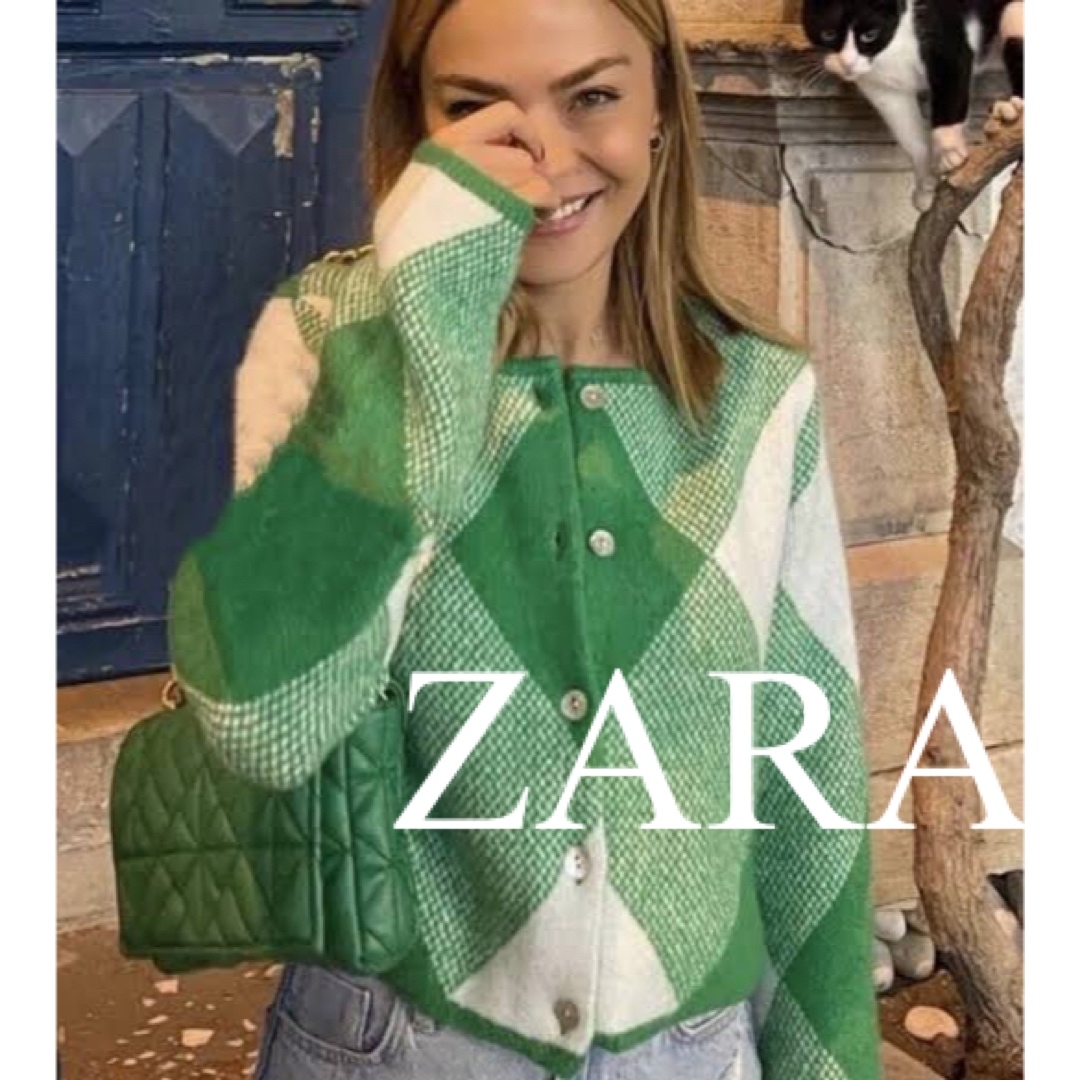 美品　ZARA ザラ　カーディガン　ニット　トップス　ウール　ダイヤ柄　人気