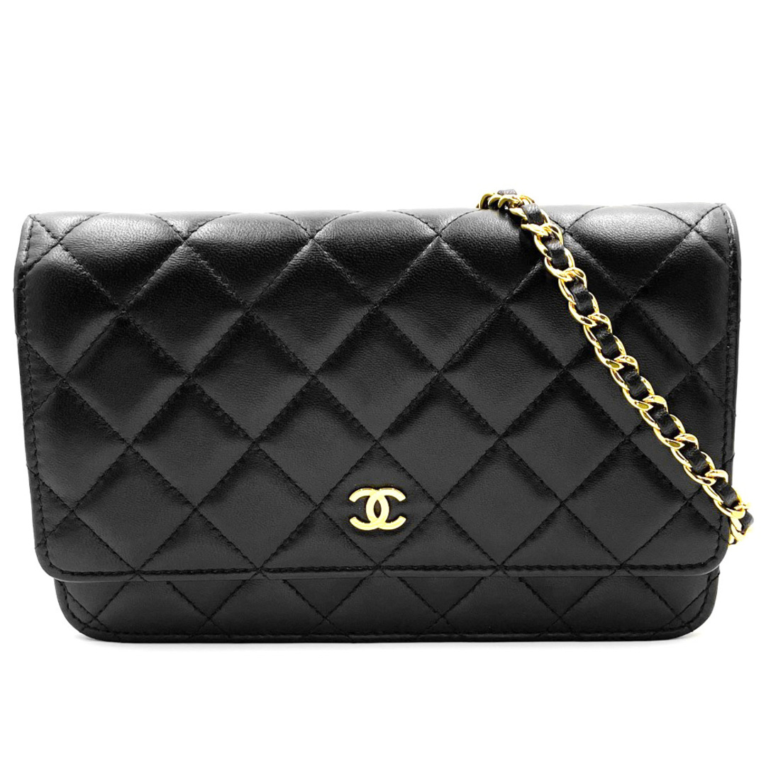 CHANEL シャネル チェーンウォレット マトラッセ ミニショルダーバッグ ココマーク ココ 財布 鞄 かばん  肩掛け 斜め掛け AP0250 ラムスキン    ブラック 黒 ゴールド金具 レディース 美品【品】