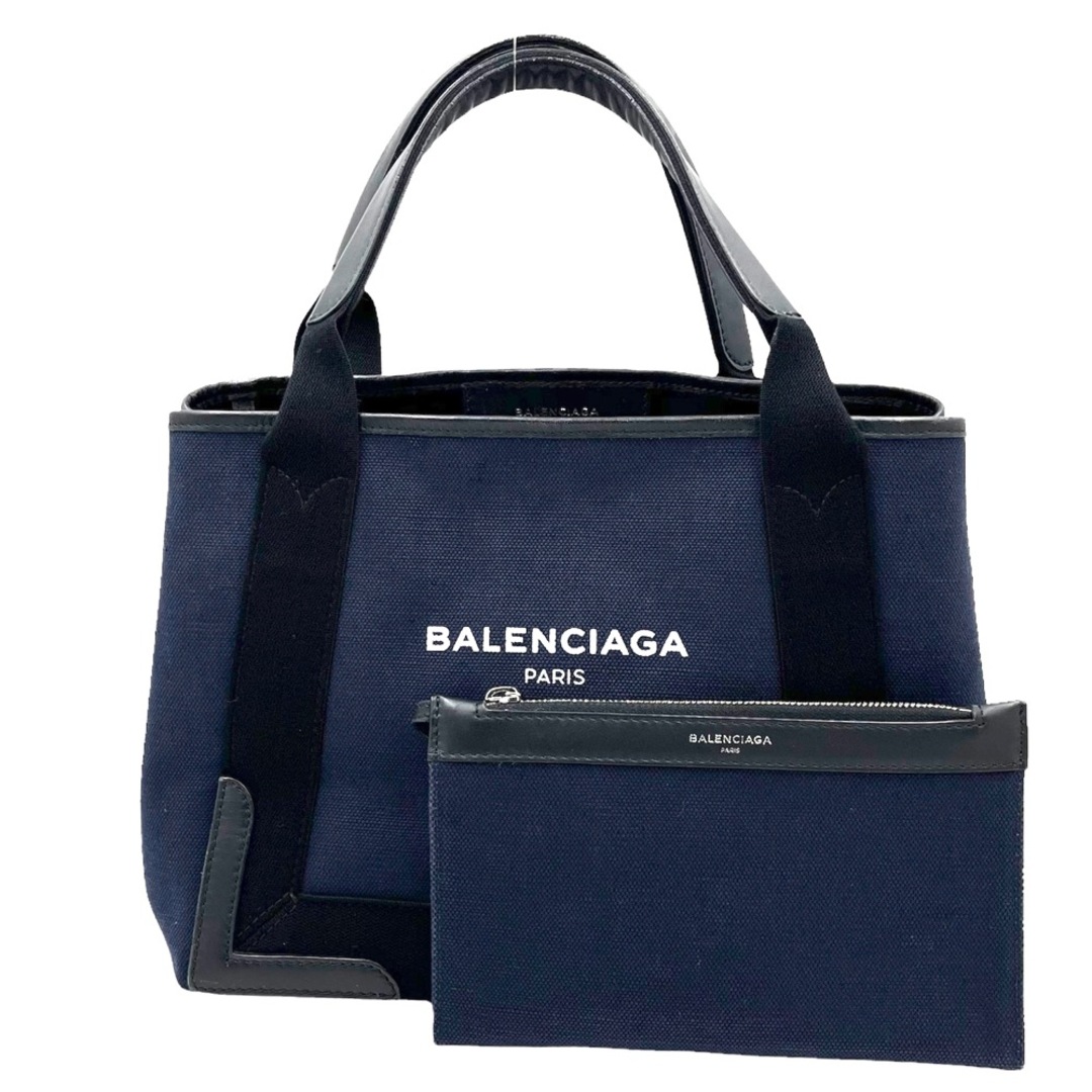 バレンシアガ BALENCIAGA ネイビーカバスS 339933 ロゴプリント ハンドバッグ トートバッグ キャンバス/レザー ベージュ