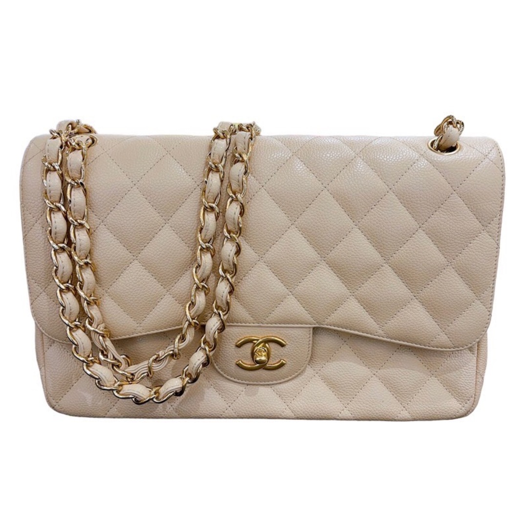 約31cm高さシャネル CHANEL デカマトラッセ30 A58600 ベージュ×ゴールド金具 キャビアスキン レディース ショルダーバッグ