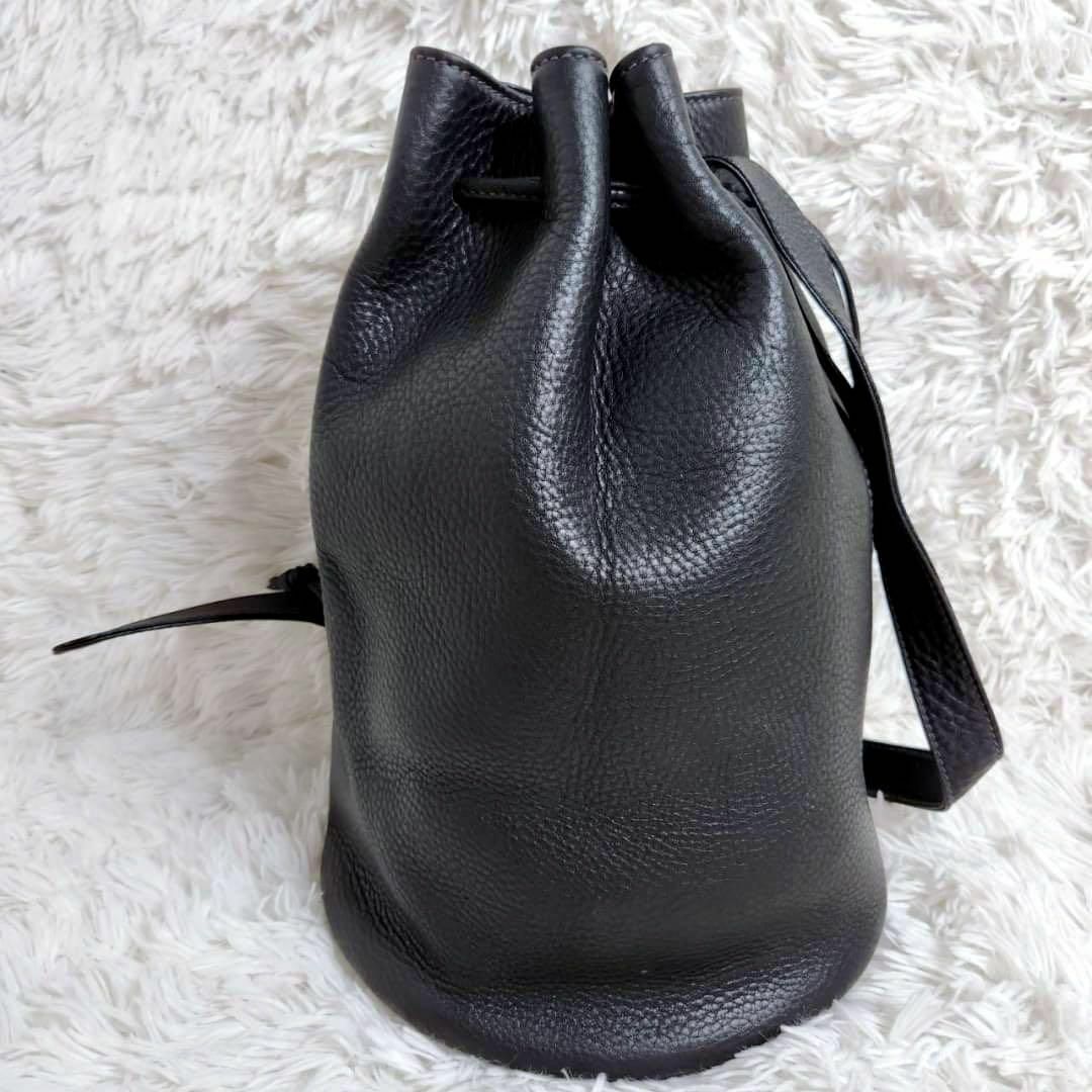 【希少】COACH 巾着 ショルダーバッグ バケツ型 シボ革 チャーム付き 黒