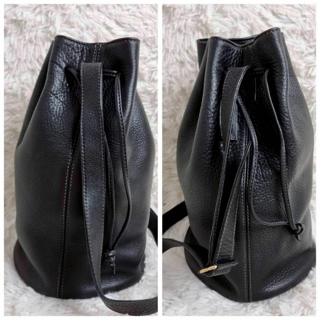【希少】COACH 巾着 ショルダーバッグ バケツ型 シボ革 チャーム付き 黒