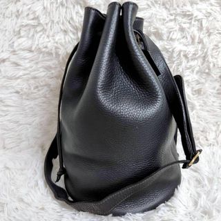 希少】COACH 巾着 ショルダーバッグ バケツ型 シボ革 チャーム付き 黒