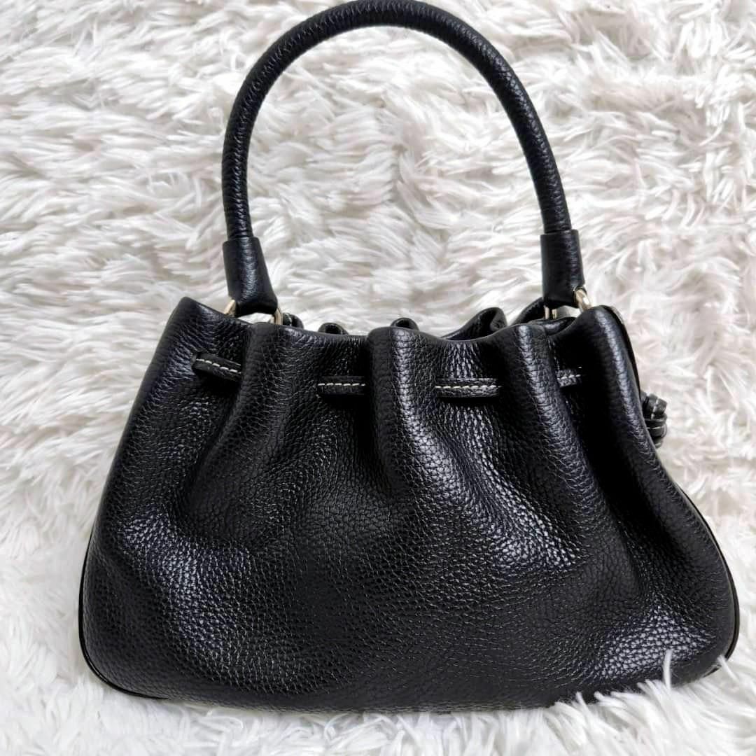 kate spade 2way ハンドバッグ レザー シボ革 黒 コンパクト