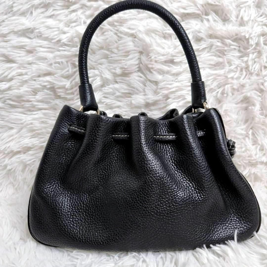 kate spade　2way ハンドバッグ　レザー　シボ革　黒　コンパクト 1