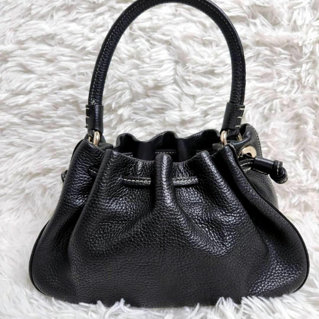 kate spade　2way ハンドバッグ　レザー　シボ革　黒　コンパクト 2