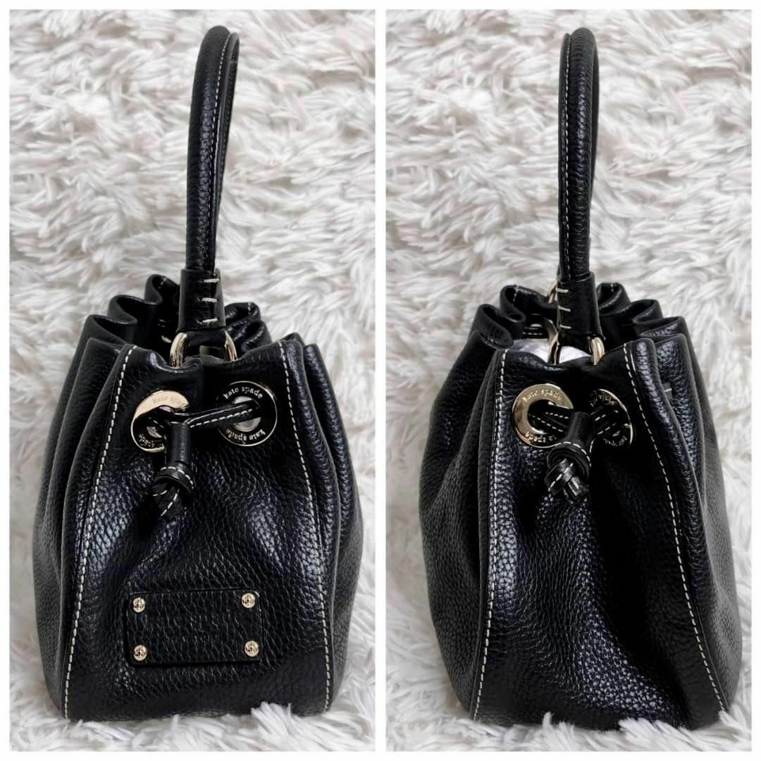 kate spade　2way ハンドバッグ　レザー　シボ革　黒　コンパクト 3